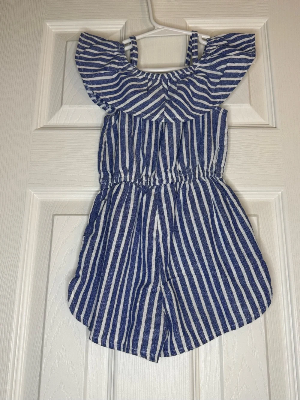 Girls Blue and White Stripe Romper - Kids Bottoms